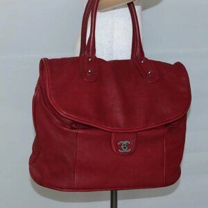 CHANEL Boston Bag Lamb Skin Red CC Auth bs28667